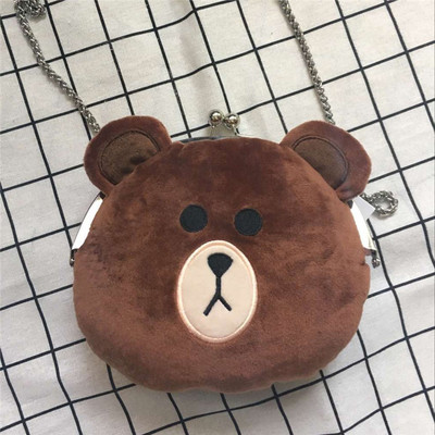 韩国新款line布朗熊毛绒小熊包可爱潮女包迷你包单肩包斜挎小包包