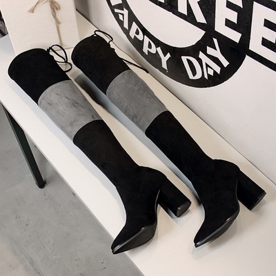 929-6 In Europe and the sexy nightclub pedicure show thin with pointed suede boots thick with high color matching knee-h