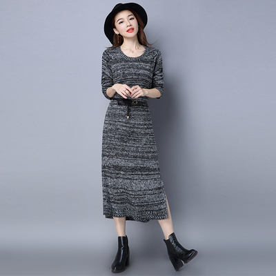 亨格舒旗舰店时尚jeep晨红2016秋季长裙长袖新款圆领女装连衣裙