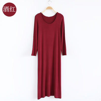 秋季新款莫代尔长袖连衣裙欧美风双U圆领时尚长款拖地长裙包邮