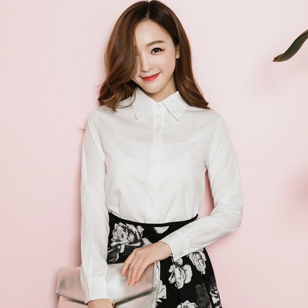 2016春秋白衬衫女长袖职业套装韩范修身打底衬衣女学生防走光上衣