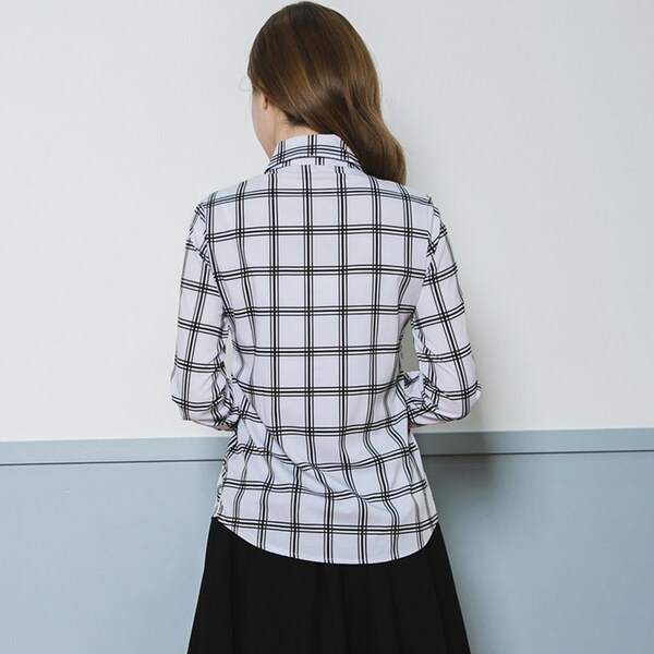 2016春秋新款印花格子衬衫女长袖雪纺衫学生装韩范修身百搭衬衣