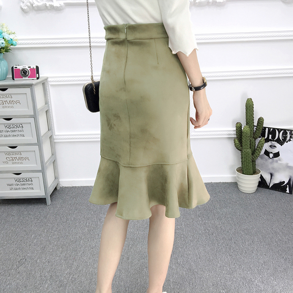 2017 Autumn fishtail skirt high waist was thin bag hip long paragraph a word knee and knee skirt deer leather cashmere lotus leaf half skirt