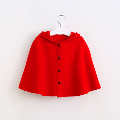 名媛童装女童斗篷披肩披风 2016款韩版儿童连帽外套宽松针织毛衣