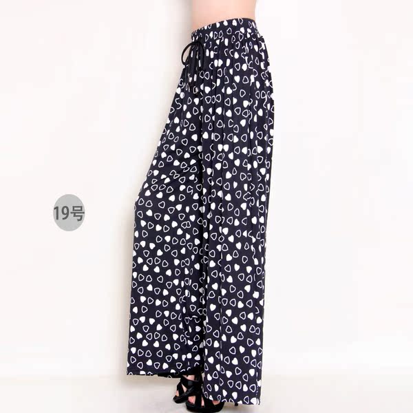 新款春秋夏季女裤加长加肥民族波西米亚花大码阔腿裤直筒裤休闲裤