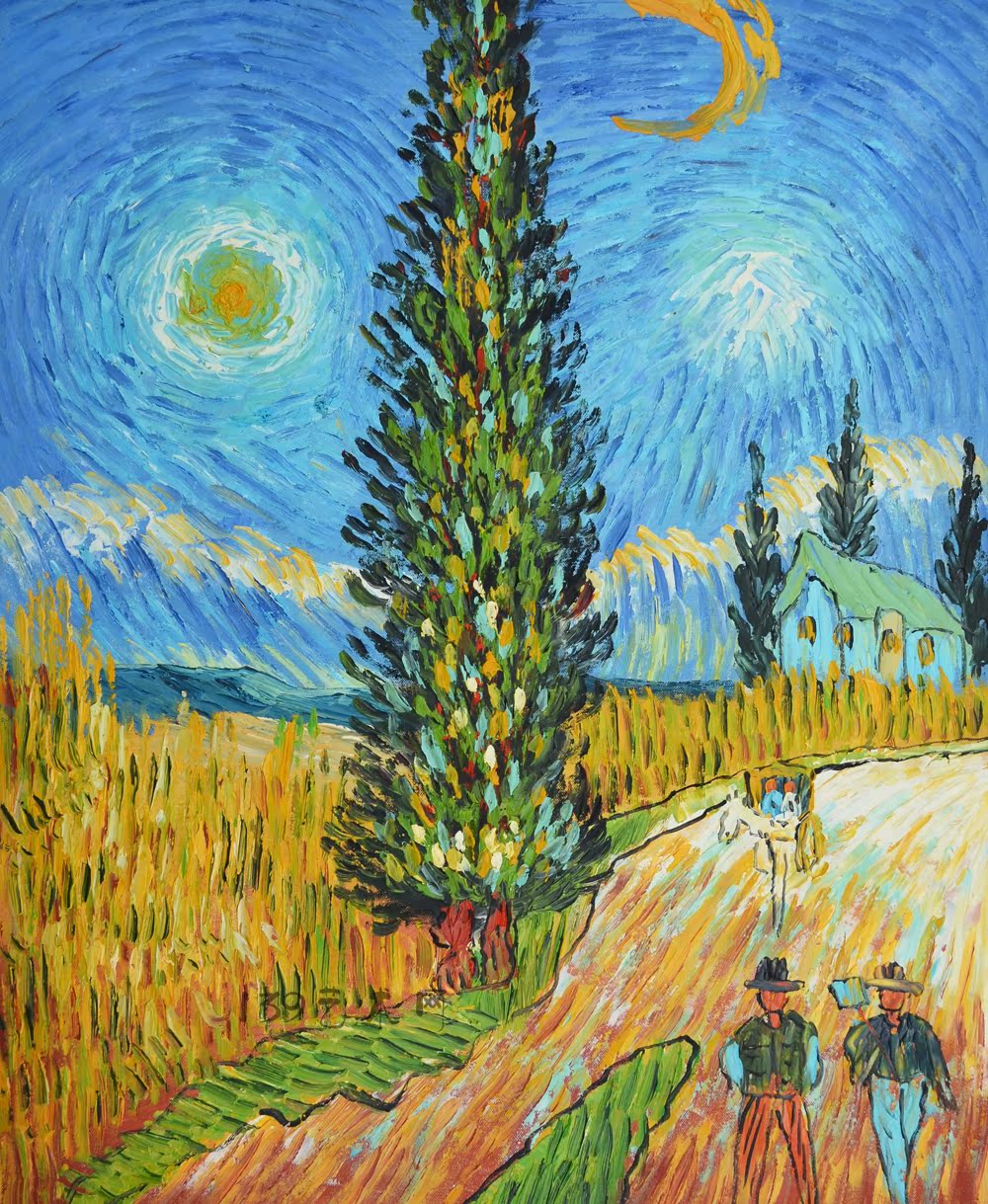 咖啡厅 梵高世界名画咖啡厅鸢尾花的花瓶向日葵丰收麦田油画客厅卧室