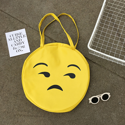 新款时尚日韩笑脸表情大包包休闲黄色pu单肩包斜挎包可爱学生女包