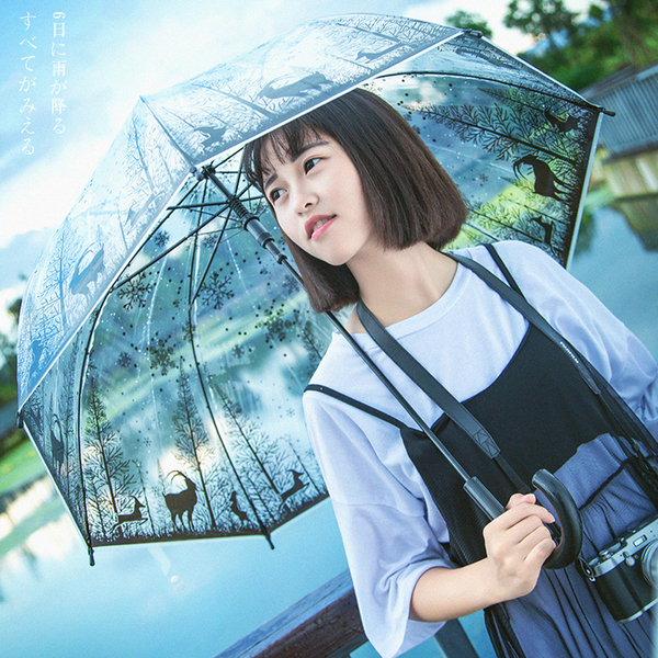 唯美动物透明伞 长柄萌动漫雨伞黑白森林系星座伞男女雨伞公主伞