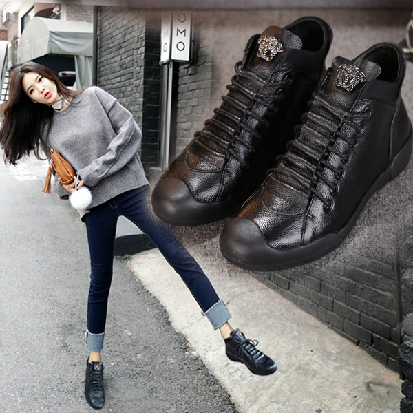 春夏真皮短靴平底女半靴短筒马丁软皮靴女士单鞋复古休闲系带单靴