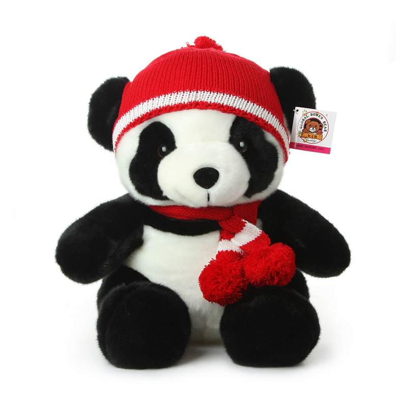 [柏文熊]正品熊猫公仔围脖戴帽熊坐熊毛绒玩具大熊猫娃娃生日礼物