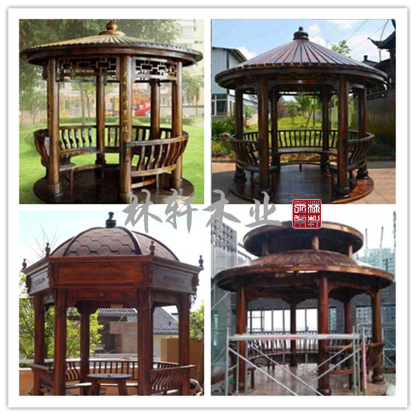 碳化防腐木实木八角双层木亭子户外庭院圆凉亭六角斗笠户外凉亭