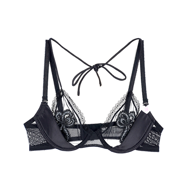 夕纪性感超薄杯内衣胸罩绑绳挂脖式半透明舒适蕾丝网纱文胸套装夏