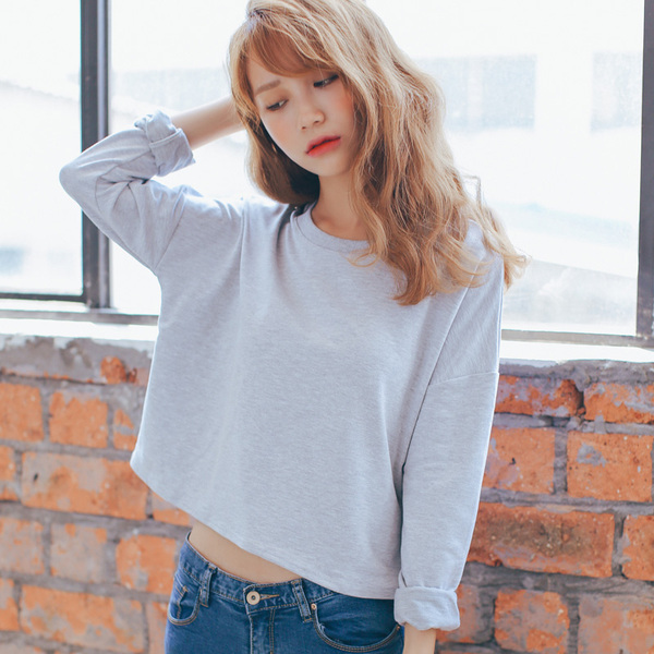 2016秋季新款韩版短款长袖打底衫上衣清新宽松纯棉纯色学生t恤女