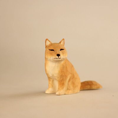 藏狐木雕呆萌藏狐君玩偶木质纯手工雕刻公仔摆件