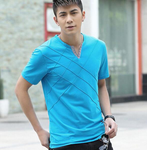 男装夏款肥佬短袖t恤衫加肥加大码男t弹力纯棉小v领胸围110-146cm