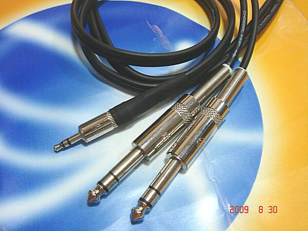 定制choseal/秋叶原3.5mm小三芯转双trs大三芯6.35mm线纯铜线 3米