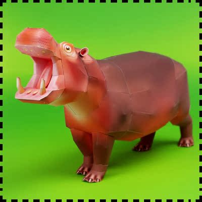 河马 纸模型 动物模型 少儿手工diy 幼儿园纸艺作业 亲子活动