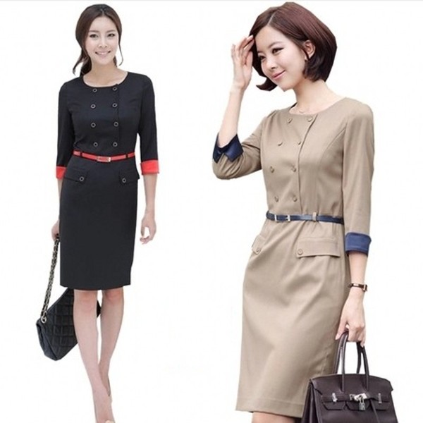 女装职业装连衣裙双排扣加大码办公商务秋装七分袖工装连衣裙