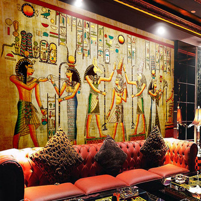 埃及寓意大型壁画商业工装 3d立体ktv酒吧包房欧式背景墙壁纸无纺