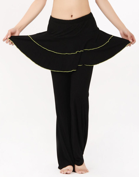 莫代尔广场舞服装裙裤黑色舞蹈裤女士拉丁舞裤子双层平边裙裤长裤