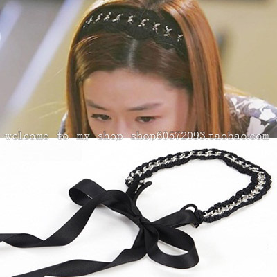 韩国★来自星星的你千颂伊全智贤同款镂空金属蕾丝编织款系绳发带