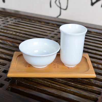 功夫茶具 品茗杯闻香杯套装 1个闻香杯 1个品茗杯 1个木杯托 陶瓷