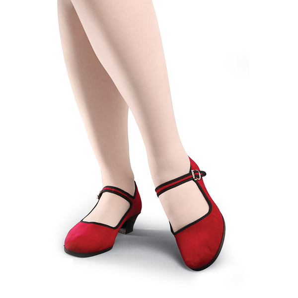 丹诗戈广场舞鞋 舞蹈鞋布练功鞋一带跟鞋5552绒布民族民间舞鞋