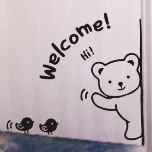 欢迎光临个性创意贴纸 卡通寝室宿舍门贴 welcome小熊 装饰墙贴纸