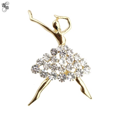 寄情金色水晶芭蕾女孩胸针美钻锆石胸花金色徽章舞者别针丝巾扣