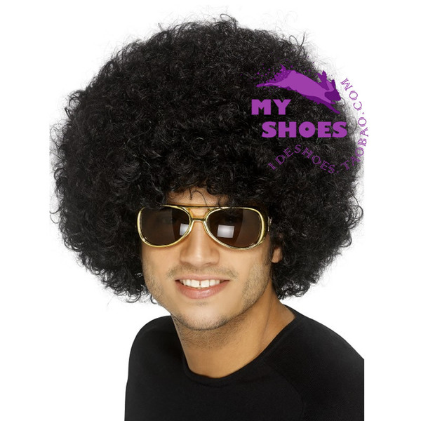 可爱小丑短发卷发 黑色球迷假发蓬松爆炸头派对假发 晚会模特假发