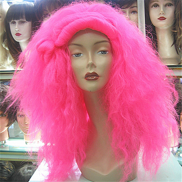 2016女士时尚粉红色假发动漫蓬松卷发爆炸头夜店夸张假发套整顶