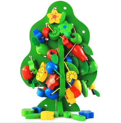 蒙氏早教锻炼手眼协调能力穿线果树动物串珠智慧树木制质穿插玩具