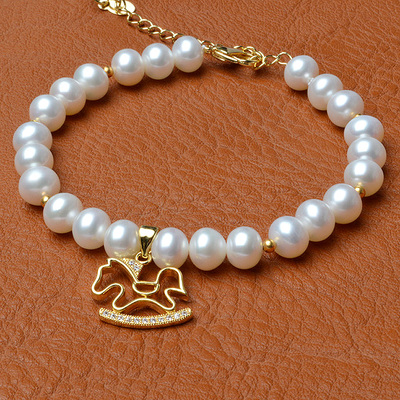 正品天然淡水珍珠手链近圆强光女款小马珠宝饰品包邮2015新款礼物