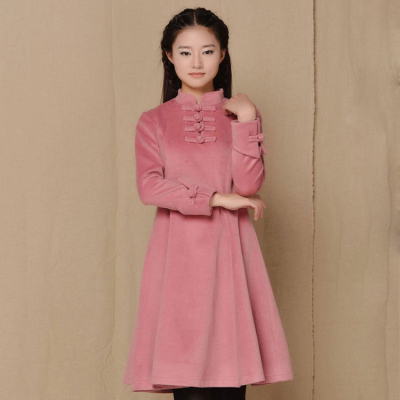 秋冬新款民国女装复古连衣裙中式立领盘扣长袖加厚羊绒修身洋装-淘宝网