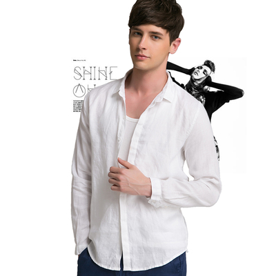 younger男装白色亚麻衬衫男夏季薄款棉麻衬衣休闲旅游学院风简约