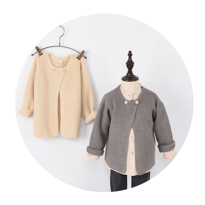 儿童棒针毛衣林芊美眉韩版童装2015秋斜襟纽扣针织开衫粗毛线外套