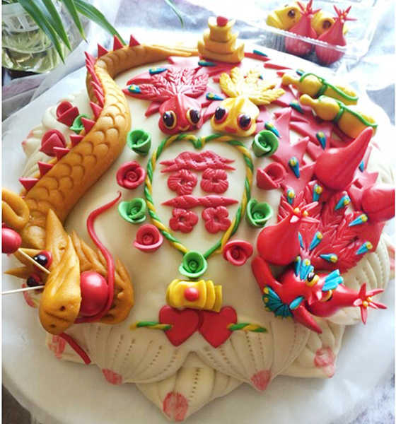 胶东面食结婚必备花饽饽龙凤呈祥聚宝盆压盆底喜饽饽馒头喜盆6斤