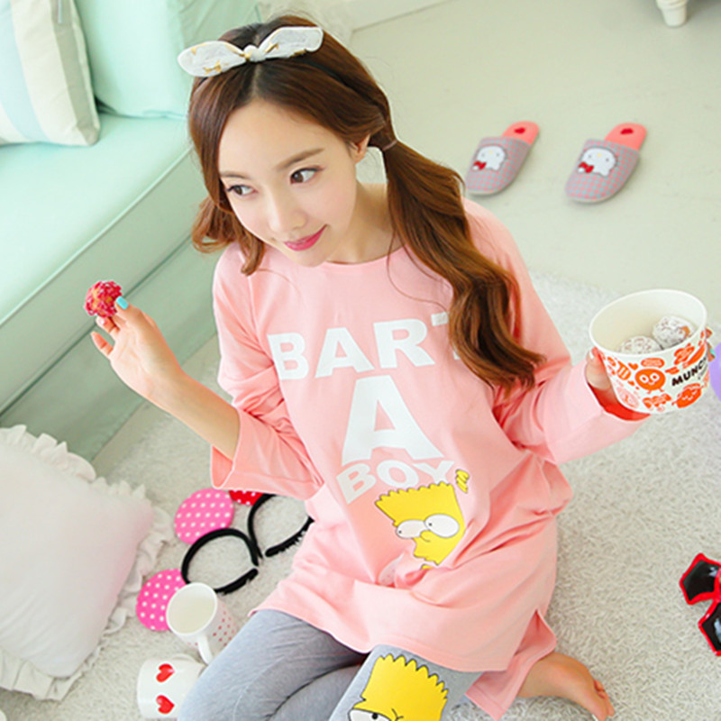 Fall PINK cotton tracksuit Ms. Korean cute cotton pajamas suit tracksuit sweet loose long-sleeved