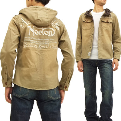 诺顿(norton)摩托车军事题材刺绣男装费尔德长袖衬衫帽衫43n1504