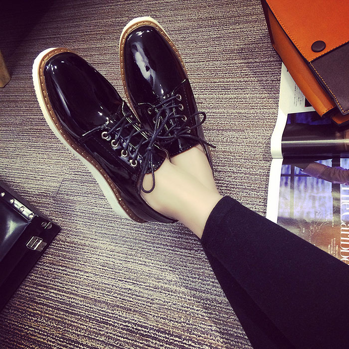 2015 spring new square head soft skinned bottom slope with a single shoe lace muffin bottom casual low top shoes tide students