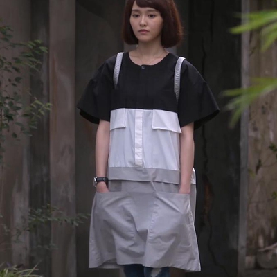 2015夏装何以笙箫默唐嫣赵默笙明星同款撞色短袖宽松连衣裙女