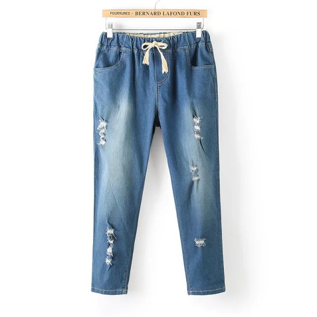 Été section mince taille huitième trous sept pantalon jeans filles chantiers coréens taille élastique de pantalons de harem occasionnel