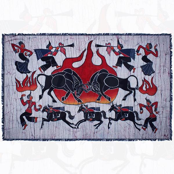 苗族蜡染工艺品苗族文化民俗风情蜡染画壁挂 斗牛宴85x135cm