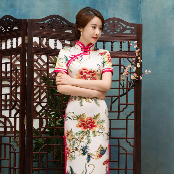 款旗袍女夏宴会服装大花礼仪舞台服表演中国风民族中式-淘宝网全球站