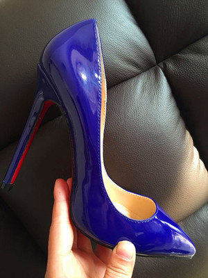 欧美风格宝蓝色深蓝色漆皮尖头鞋浅口鞋细跟鞋高跟鞋单鞋女鞋