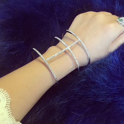 韩国大牌夸张时尚王字大手镯 韩版欧美复古满钻手环女配饰品