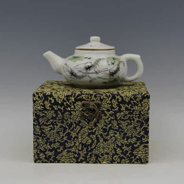 古董瓷器包老包真 珠山八友 邓碧珊 虾藻纹功夫茶壶 手壶老物件