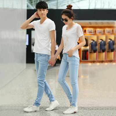 2015牛仔裤男夏情侣牛仔裤夏情侣裤子学生裤子女夏女生牛仔裤女夏