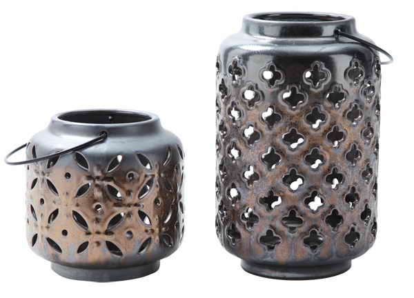 现代田园新欧式 陶瓷金属釉面镂空铁艺提手烛台 家具家居软装饰品