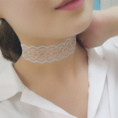 白色锁骨链女蕾丝花边颈链简约时尚短款锁骨链原宿脖链脖子项圈